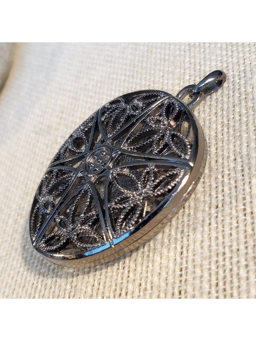 Art Deco Filigree Gunmetal Black Gray Large 62x46mm Pendant